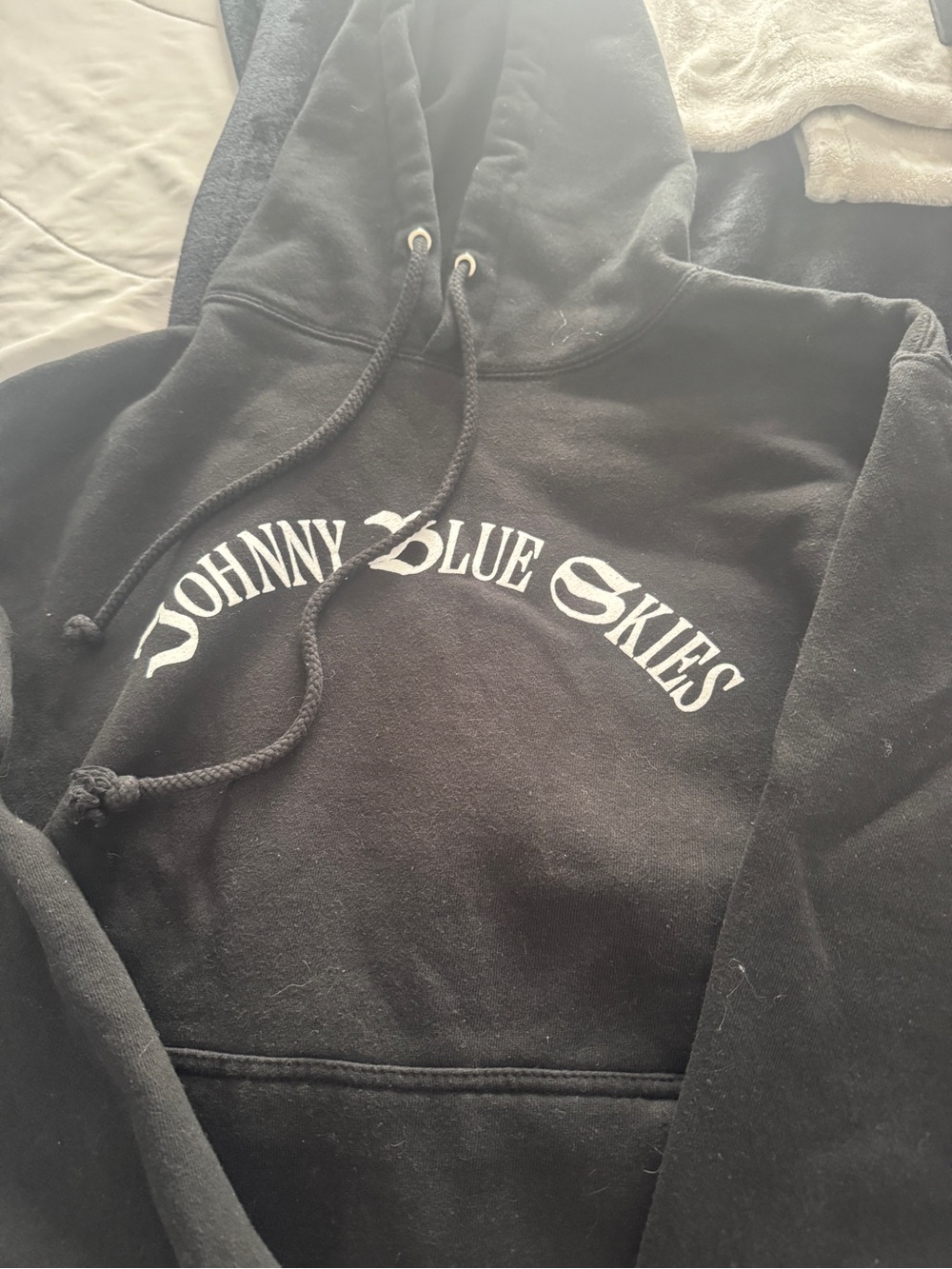 Johnny Blue Skies Black Hoodie with White Logo